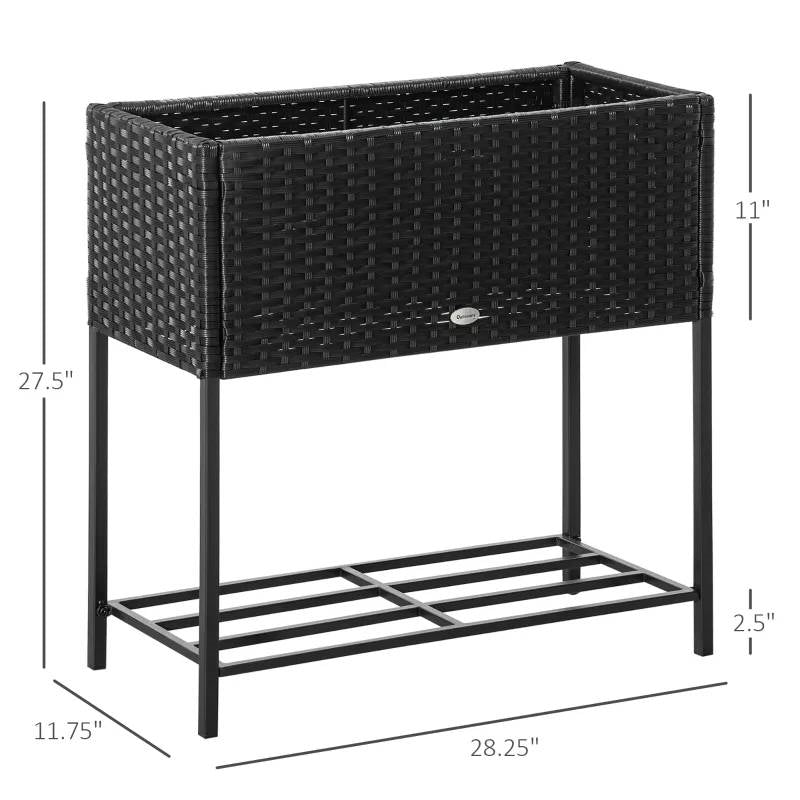 Black Modern PE Rattan Wicker Raised Garden Bed Elevated Planter Box LuxuryLifeWay Online Store