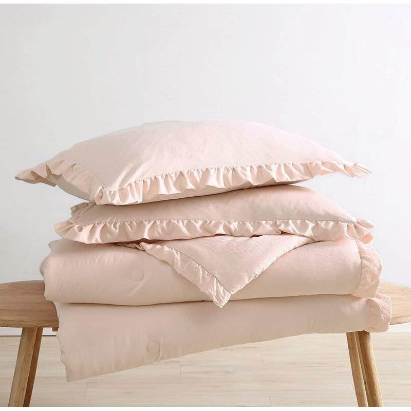 King Oversized Pink Ruffled Edge Microfiber Comforter Set LuxuryLifeWay Online Store