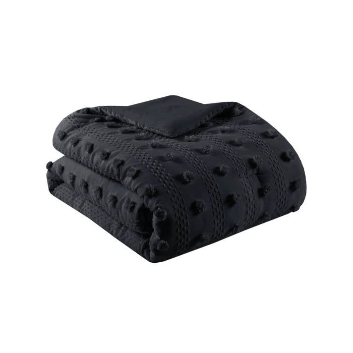 Full/Queen 3 Piece Pompom Microfiber Hypoallergenic Comforter Set in Black LuxuryLifeWay Online Store