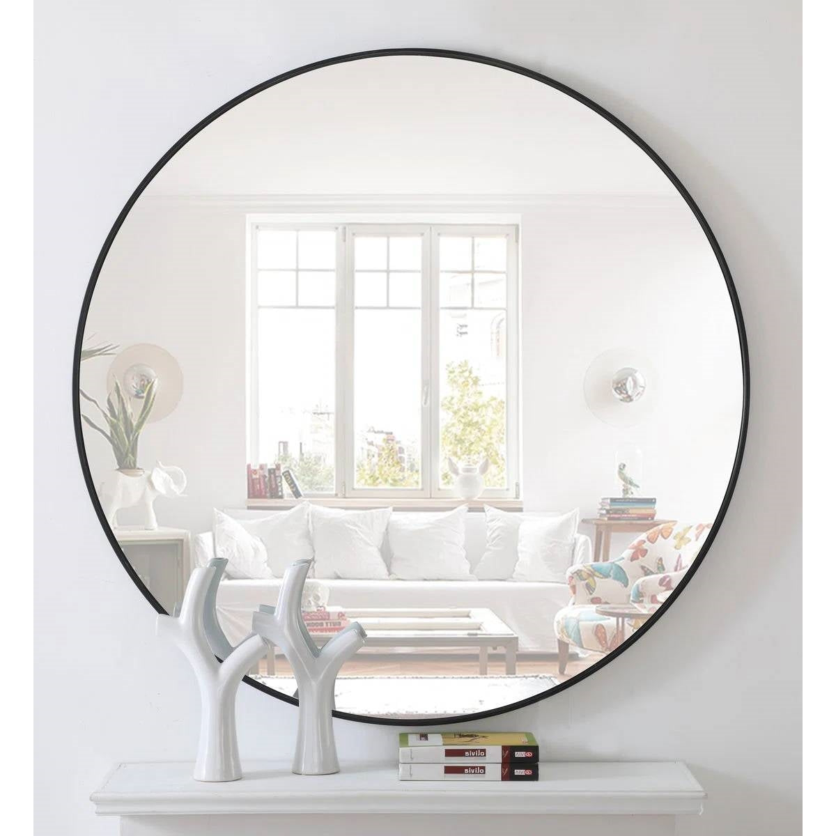 Round 28-inch Wall Mirror in Black - Living Room Bedroom Accent Bathroom Mirror LuxuryLifeWay Online Store
