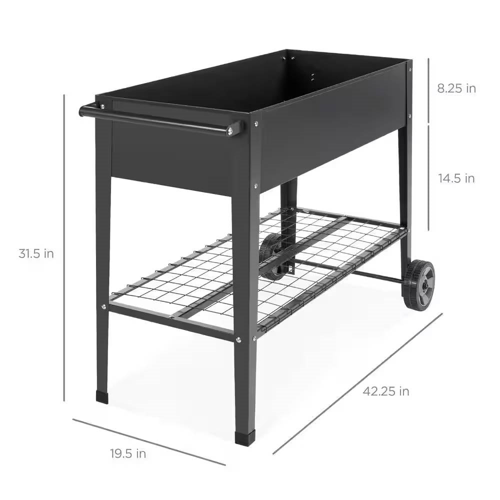 Black Metal Raised Garden Bed Planter Cart on Wheels 37-inch x 15-inch LuxuryLifeWay Online Store