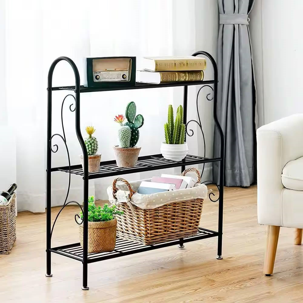 Indoor/Outdoor Black Metal 3-Tier Bookcase Plant Stand Shelving Rack LuxuryLifeWay Online Store