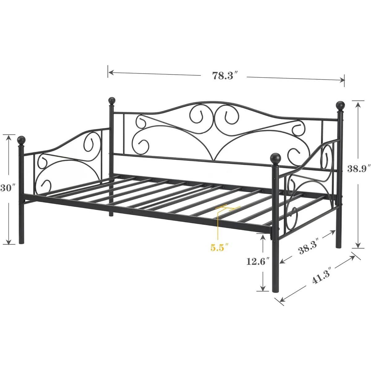 Twin size Classic Heavy Duty Steel Daybed Frame in Black Metal Finish LuxuryLifeWay Online Store