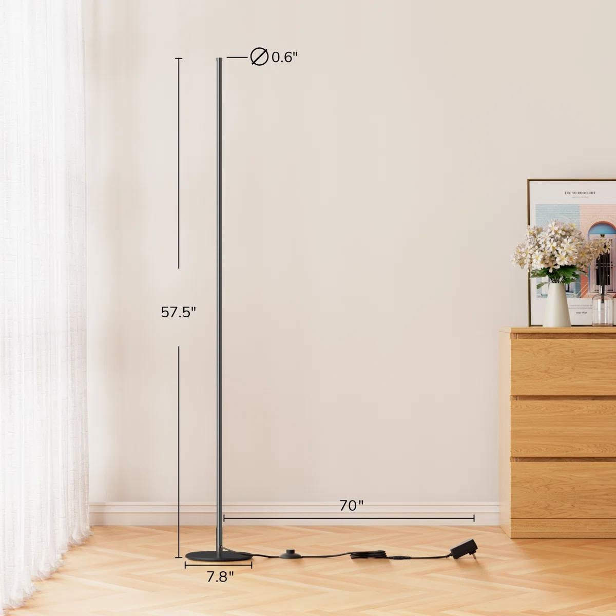 Black Modern Minimalistic 57-inch Slim Bar-Shaped Dimmable LED Corner Floor Lamp LuxuryLifeWay Online Store