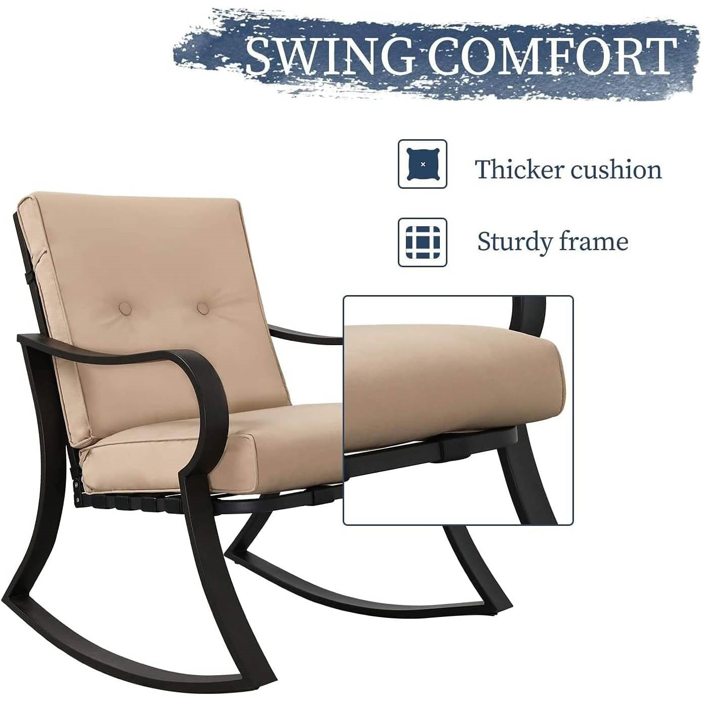 3-Piece Outdoor Patio Furniture Table Rocking Chairs Set with Beige Cushions LuxuryLifeWay Online Store
