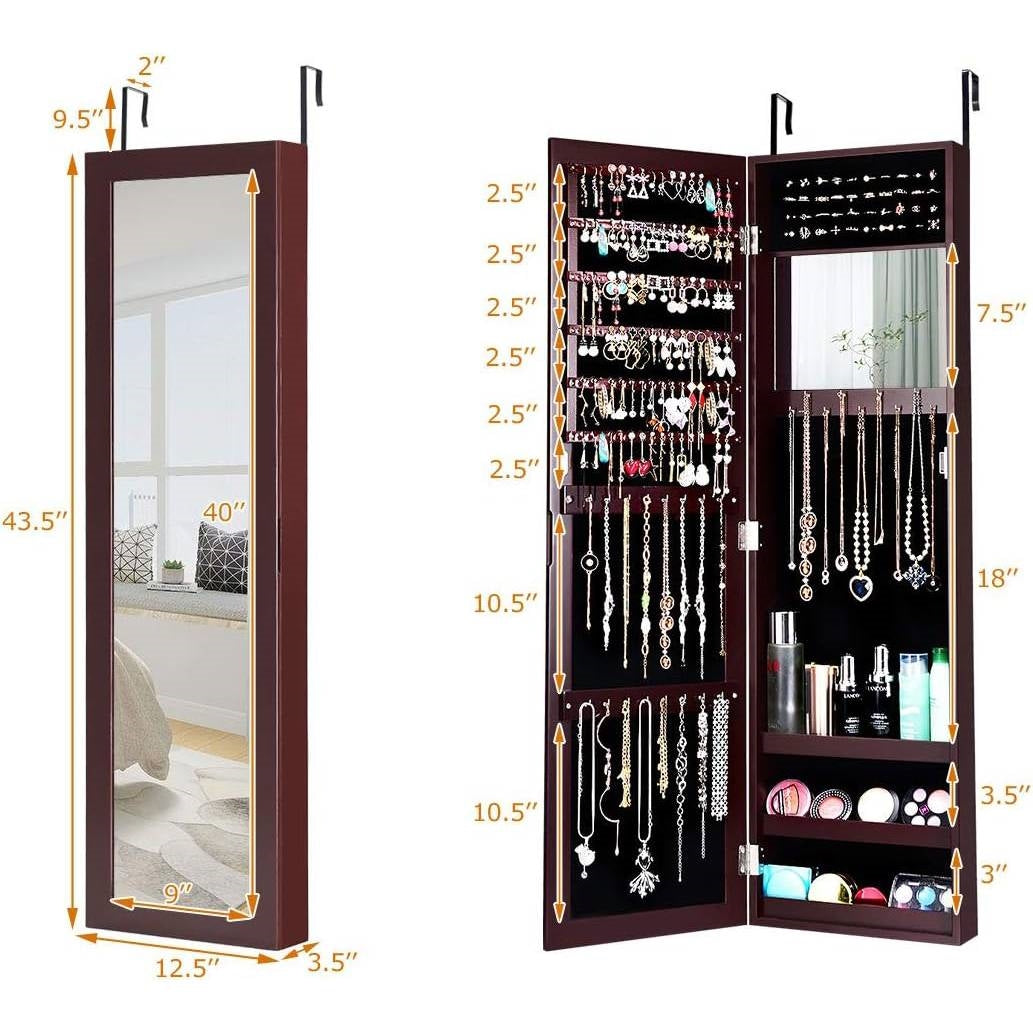 2-in-1 Dark Brown Wall or Door Mounted Jewelry Organizer Full Length Mirror LuxuryLifeWay Online Store