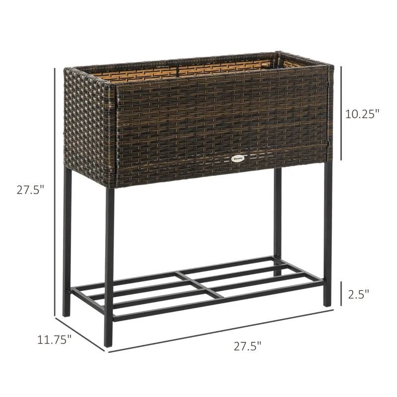 Brown Modern PE Rattan Wicker Raised Garden Bed Elevated Planter Box LuxuryLifeWay Online Store