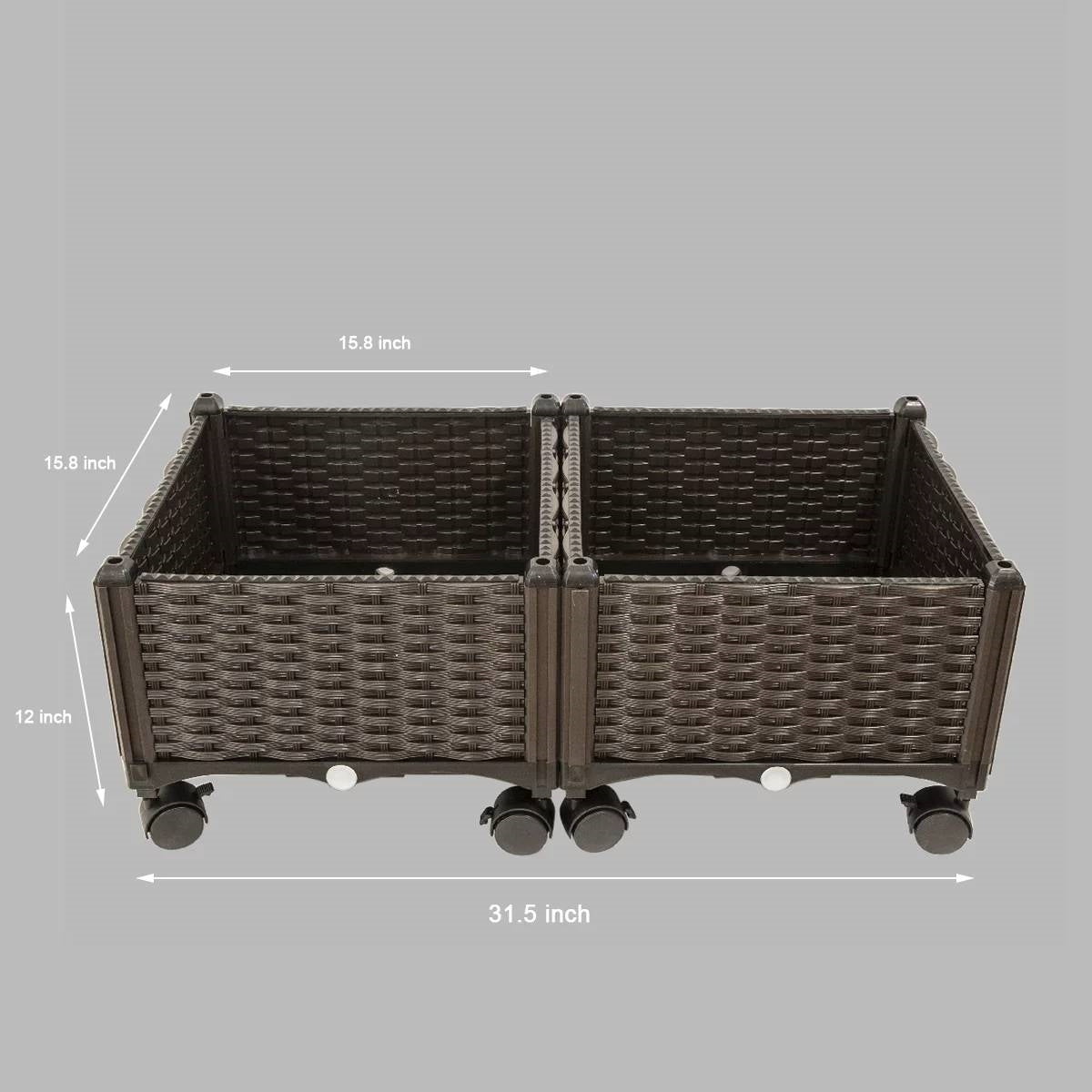 Modern 2-Piece Indoor Outdoor Raised Garden Planter Box on Wheels in PP Rattan LuxuryLifeWay Online Store