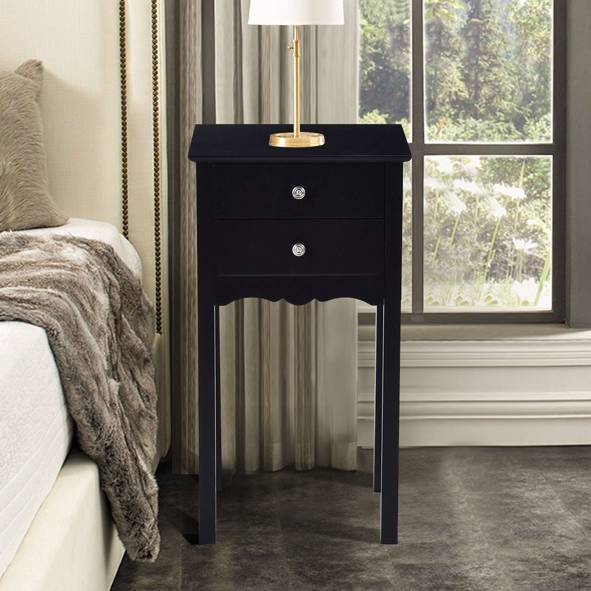 Elegant 2-Drawer End Table Nightstand Side Table in Black Wood Finish LuxuryLifeWay Online Store