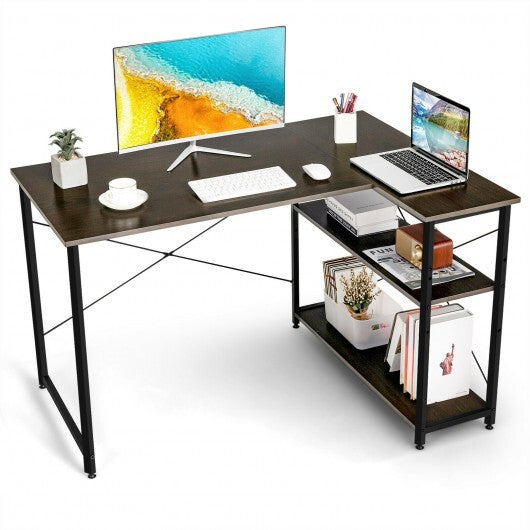 48 Inch Reversible L Shaped Computer Desk with Adjustable Shelf-Gray LuxuryLifeWay Online Store