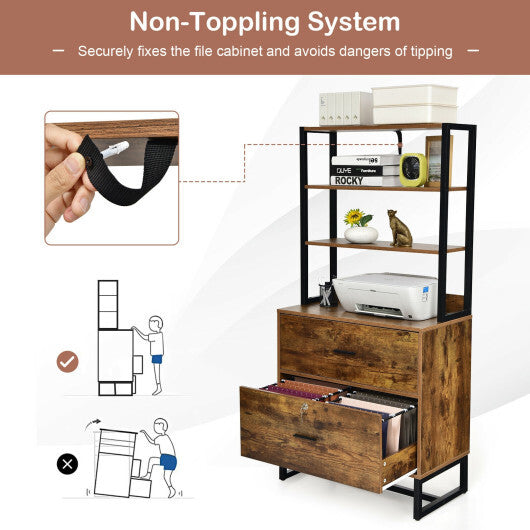 Letter Size Lateral File Cabinet with Lock and Bookshelf-Rustic Brown - Color: Rustic Brown LuxuryLifeWay Online Store