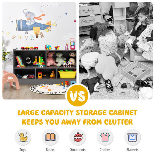 Kids 2-Shelf Bookcase 5-Cube Wood Toy Storage Cabinet Organizer-Gray - Color: Gray LuxuryLifeWay Online Store