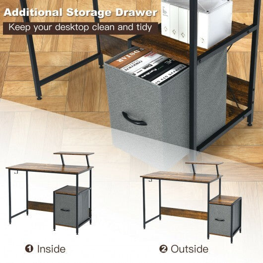 Computer Desk with Reversible Storage Drawer and Moveable Shelf-Brown LuxuryLifeWay Online Store