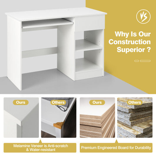 Wooden Computer Desk with CPU Stand-White LuxuryLifeWay Online Store