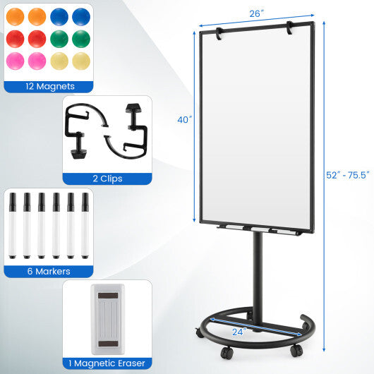 Height-Adjustable Mobile Whiteboard with Round Stand Paper Clips-Black LuxuryLifeWay Online Store