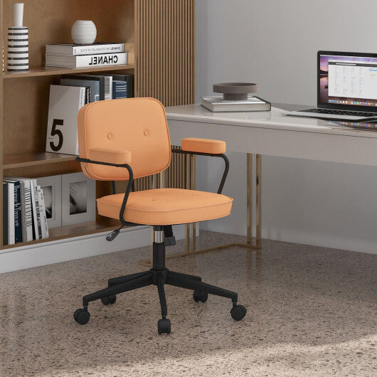 PU Leather Office Chair with Rocking Backrest and Ergonomic Armrest-Orange LuxuryLifeWay Online Store