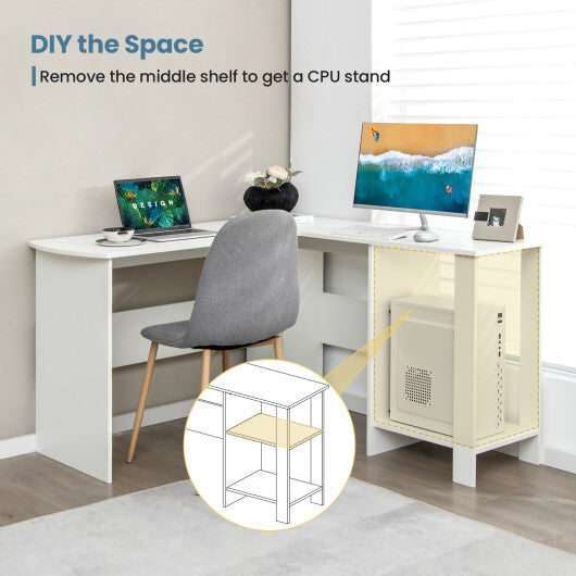 Large Modern L-shaped Computer Desk with 2 Cable Holes and 2 Storage Shelves-White LuxuryLifeWay Online Store