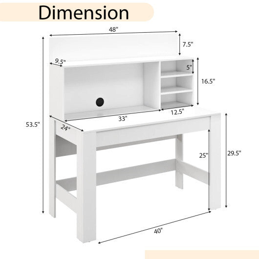 48 Inch Writing Computer Desk with Anti-Tipping Kits and Cable Management Hole-White LuxuryLifeWay Online Store