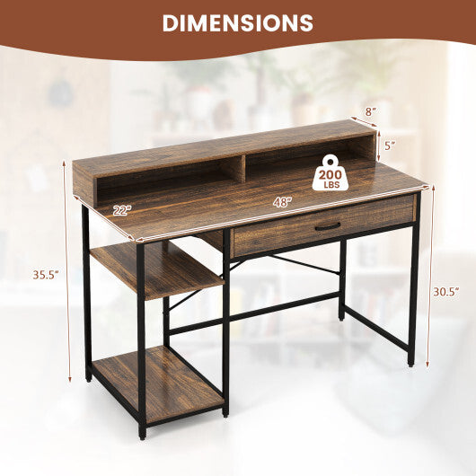 48 Inch Computer Desk with Monitor Stand Drawer and Shelves-Rustic Brown LuxuryLifeWay Online Store