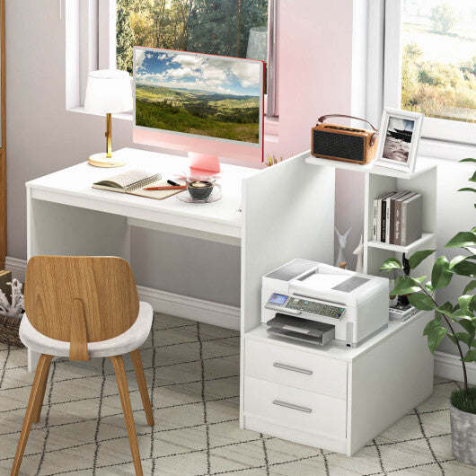 Computer Desk Home Office with Bookshelf and Drawers-White LuxuryLifeWay Online Store