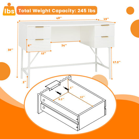 48 Inch Home Office Computer Desk with 4 Drawers-White LuxuryLifeWay Online Store