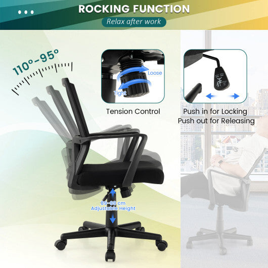 Ergonomic Desk Chair with Lumbar Support and Rocking Function-Black LuxuryLifeWay Online Store