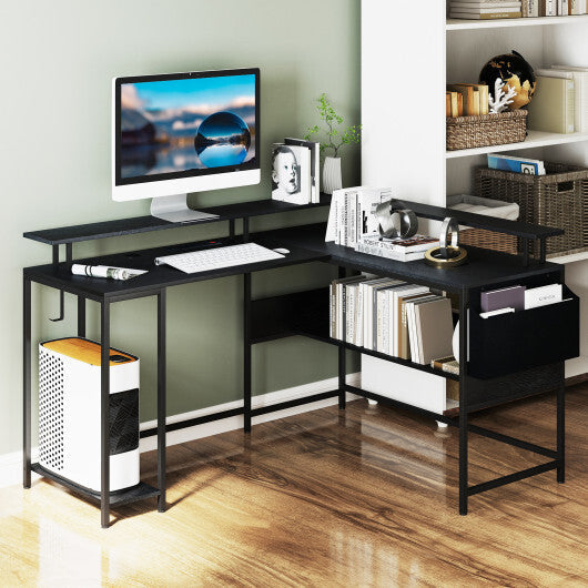 L-Shaped Gaming Desk with LED Lights and Power Outlets Home Office Computer Desk-Rustic Brown LuxuryLifeWay Online Store