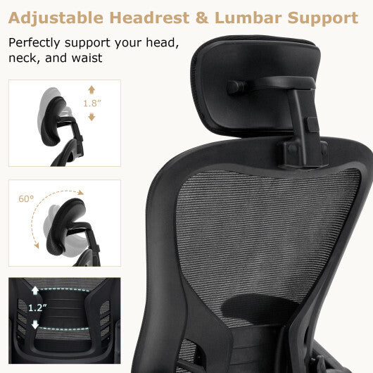 Ergonomic Mesh Office Chair with Adjustable Height for Home Office-Black