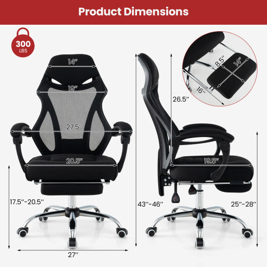 Ergonomic Mesh Office Chair with Footrest and Tilting Backrest-Black LuxuryLifeWay Online Store