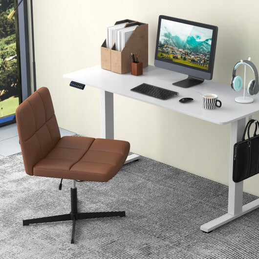 PU Leather Upholstered Cross-legged Office Chair with Oversized U-shaped Seat for Home Office Make Up-Beige LuxuryLifeWay Online Store