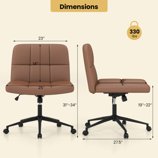 Height-adjustable Armless Desk Chair with Wheels for Home Office Make Up-Beige LuxuryLifeWay Online Store