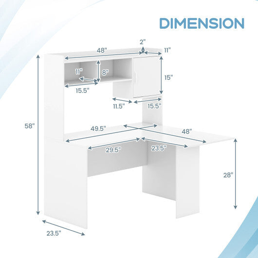 L-Shaped Desk Corner Computer Desk with Open Storage Hutch and Cabinet-White LuxuryLifeWay Online Store