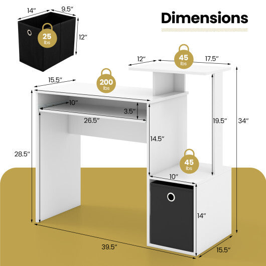 Space-saving Computer Desk with Pull-out Keyboard Tray-White LuxuryLifeWay Online Store