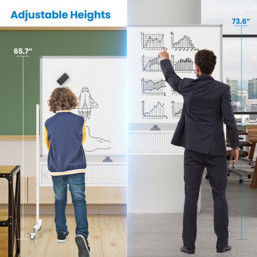 Mobile Whiteboard Adjustable Double-Sided Magnetic Board with Pegboard-White LuxuryLifeWay Online Store