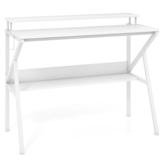 Space Saving Computer Desk with Monitor Stand and Extra Storage Shelf for Work Study-Black LuxuryLifeWay Online Store