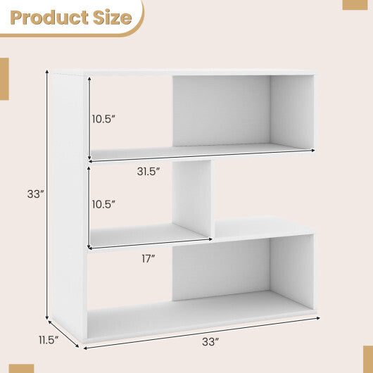 Concave Bookshelf with 3 Open Shelves & Anti-Toppling Device for Living Room-White LuxuryLifeWay Online Store
