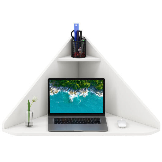 Floating Triangular Corner Computer Desk with Storage Shelf-Black LuxuryLifeWay Online Store