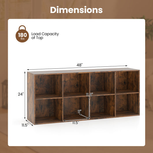 8-Cube Bookcase Bookshelf with 2 Anti-Tipping Kits Storage Organizer-Rustic Brown LuxuryLifeWay Online Store