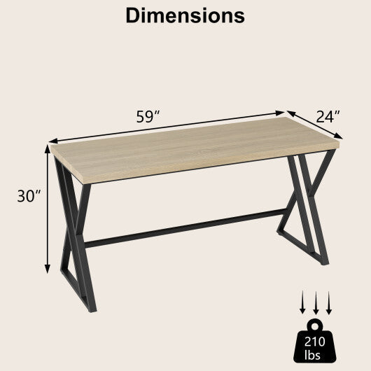 59 Inch Computer Desk with Heavy-duty Metal Frame and Crossbar-Gray LuxuryLifeWay Online Store