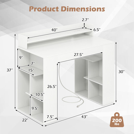 43 Inch Computer Desk with Power Outlets and 2 Bookcases-White LuxuryLifeWay Online Store