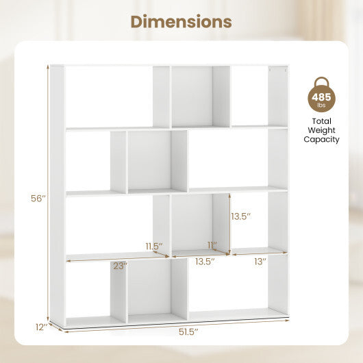 Open Shelf Bookcase 4-Tier Modern Bookshelf with 12 Storage Compartments-White LuxuryLifeWay Online Store