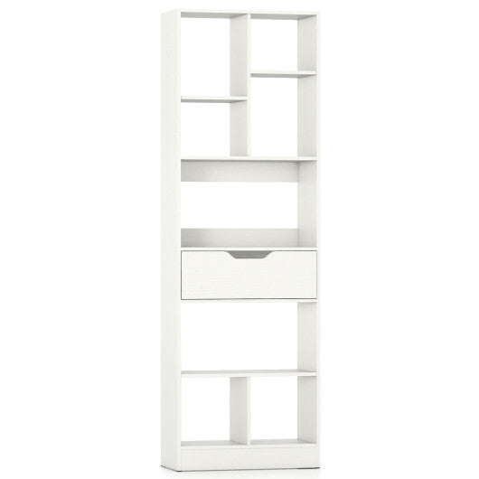 61inch Tall Freestanding Bookcase with Drawer 8-Cube Storage Organizer-Natural