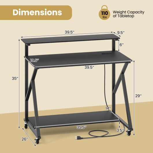 Rolling Computer Desk with Charging Station and Monitor Shelf Storage for Home Office-Rustic Brown LuxuryLifeWay Online Store