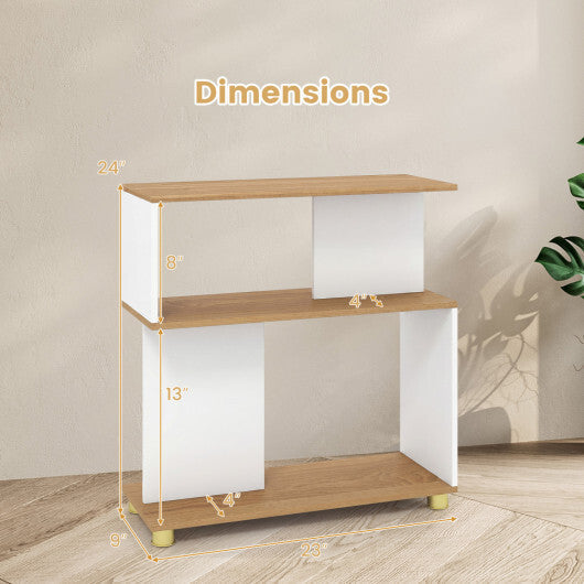 3-Tier Modern S-shaped Bookshelf with Adjustable Feet-Rustic Brown LuxuryLifeWay Online Store