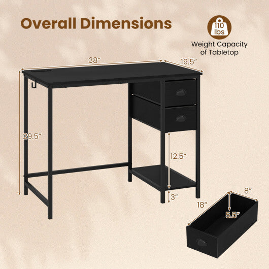 Computer Desk with Charging Station and 2 Fabric Drawers for Small Spaces-Rustic Brown LuxuryLifeWay Online Store