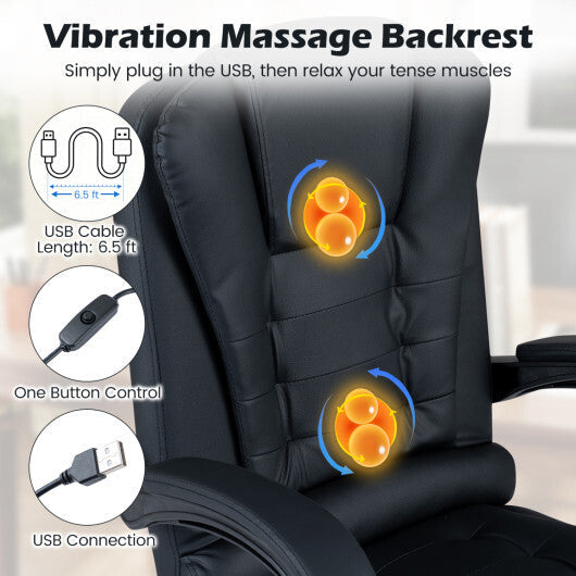 Massage Office Chair with Footrest & Reclining Backrest and Swivel Seat-Black LuxuryLifeWay Online Store
