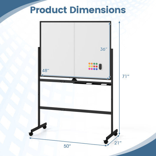 48" x 36" Double-Sided Mobile White Board with Lockable Universal Wheels for Office-White LuxuryLifeWay Online Store