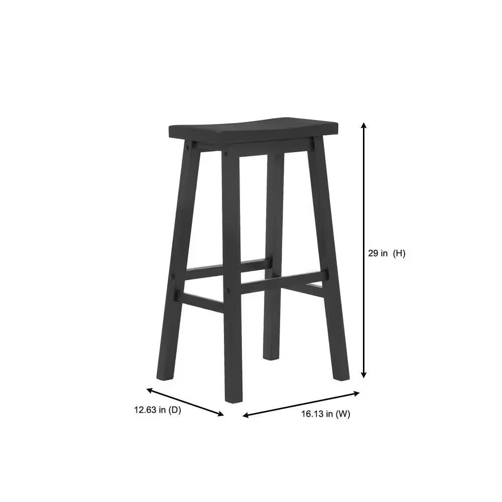 Set of 2 Farmhouse Bar Height Saddle Seat Barstool in Charcoal Black Wood Finish LuxuryLifeWay Online Store
