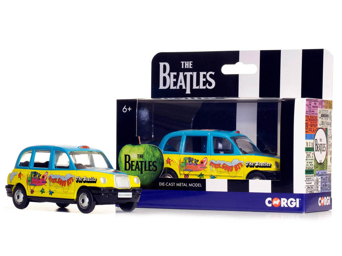 The Beatles London Taxi RHD (Right Hand Drive) "Hello Goodbye" Blue and Yellow with Graphics Diecast Model by Corgi LuxuryLifeWay Online Store