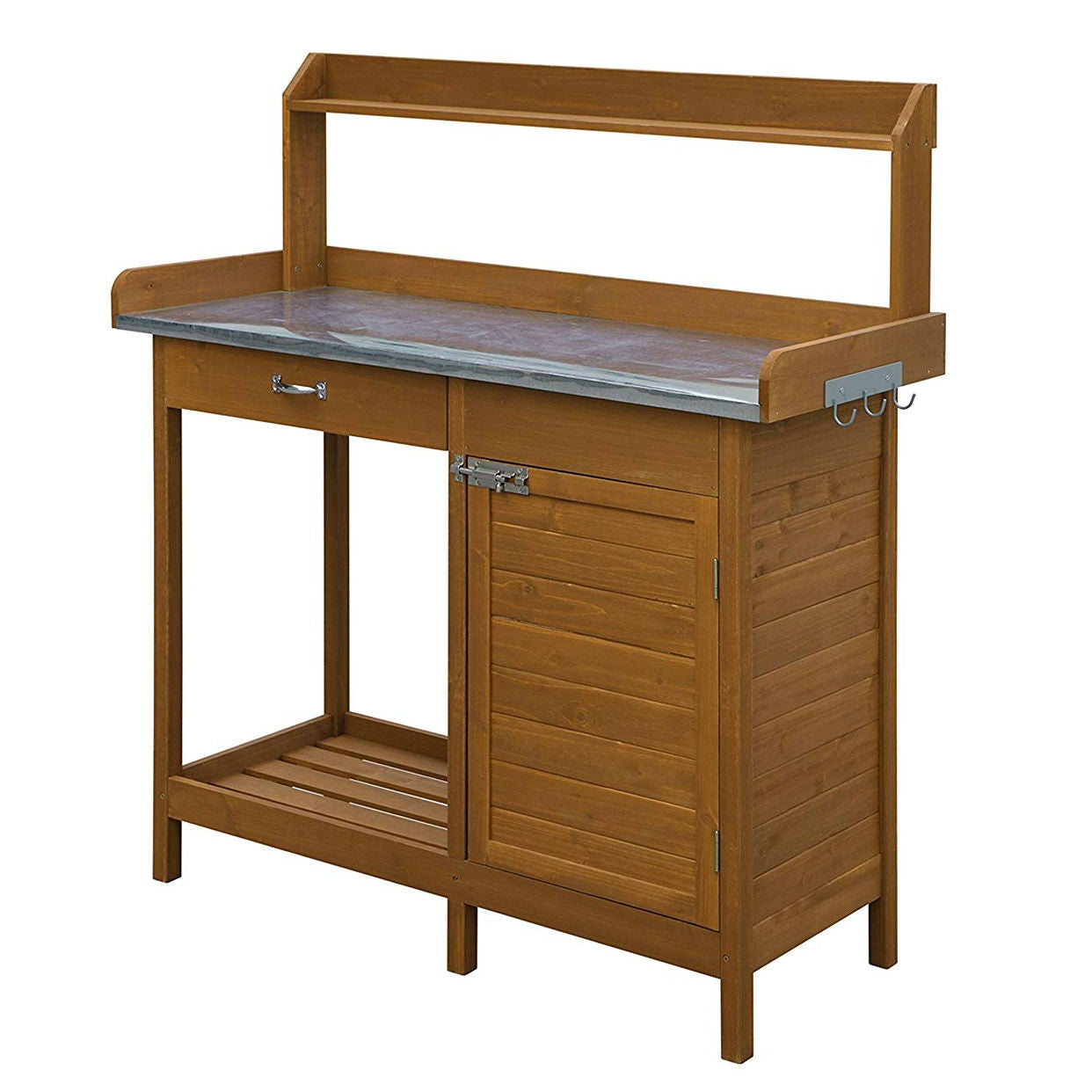 Outdoor Home Garden Potting Bench with Metal Table Top and Storage Cabinet LuxuryLifeWay Online Store